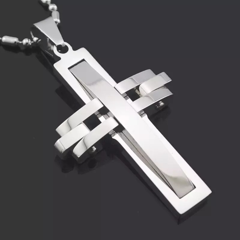 Unisex Stainless Steel Cross Pendant Necklace - Picture 5 of 12